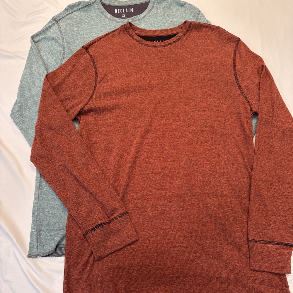 Reclaim Men's Sz XL Long Sleeve Thermal Heathered Rust/Blue 100% Cotton Lot of 2